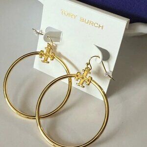 💄NWOT-Tory Burch Signature Logo STACKED Hoop Earrings — Gold Tone👠